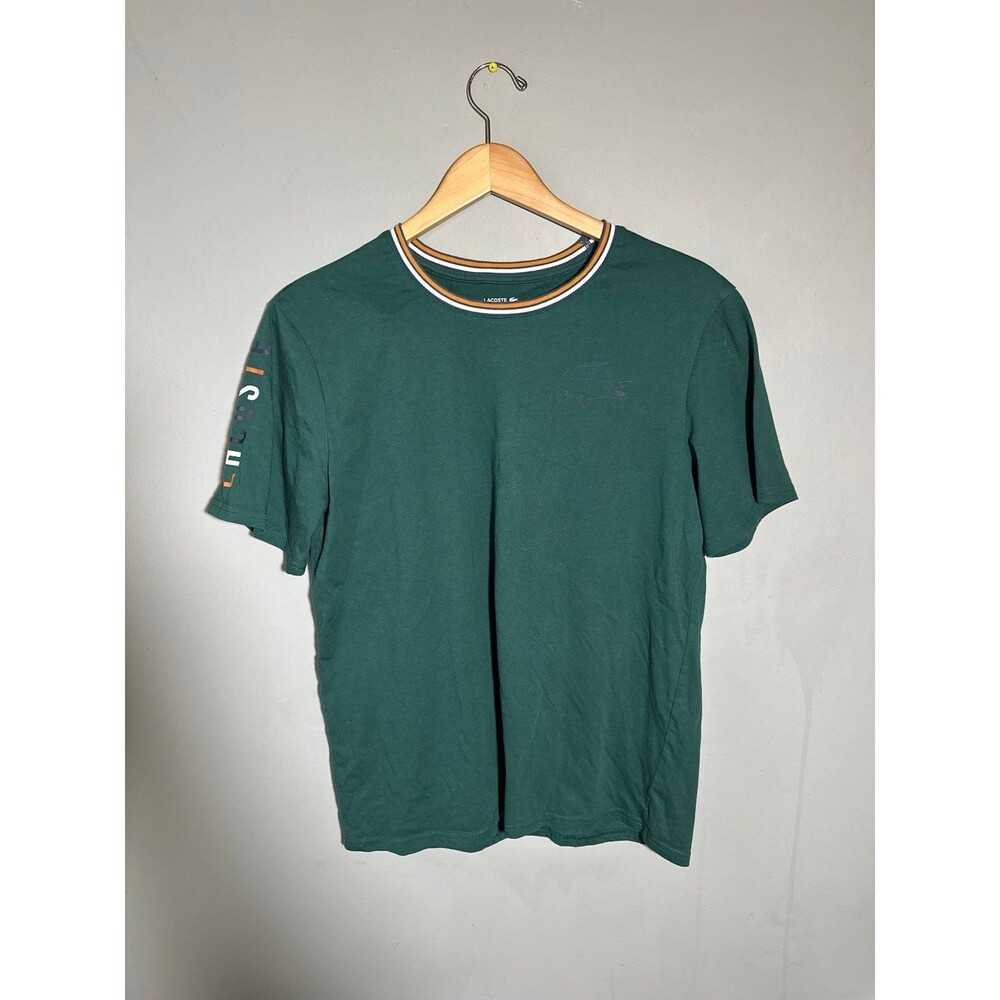 Lacoste Men's Green Sleepwear Shirt  Spellout Sleeve Logo Striped